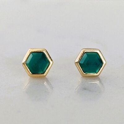 Green Onyx Hexagon Stud Earrings