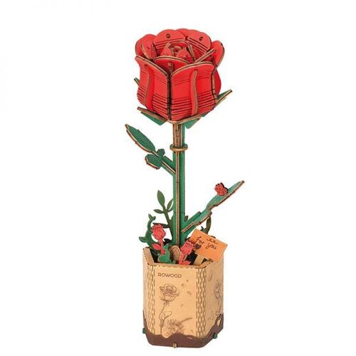 DIY Wooden Flower Red Rose, Red Rose, Robotime, TW042, 8.5×6.5x21cm