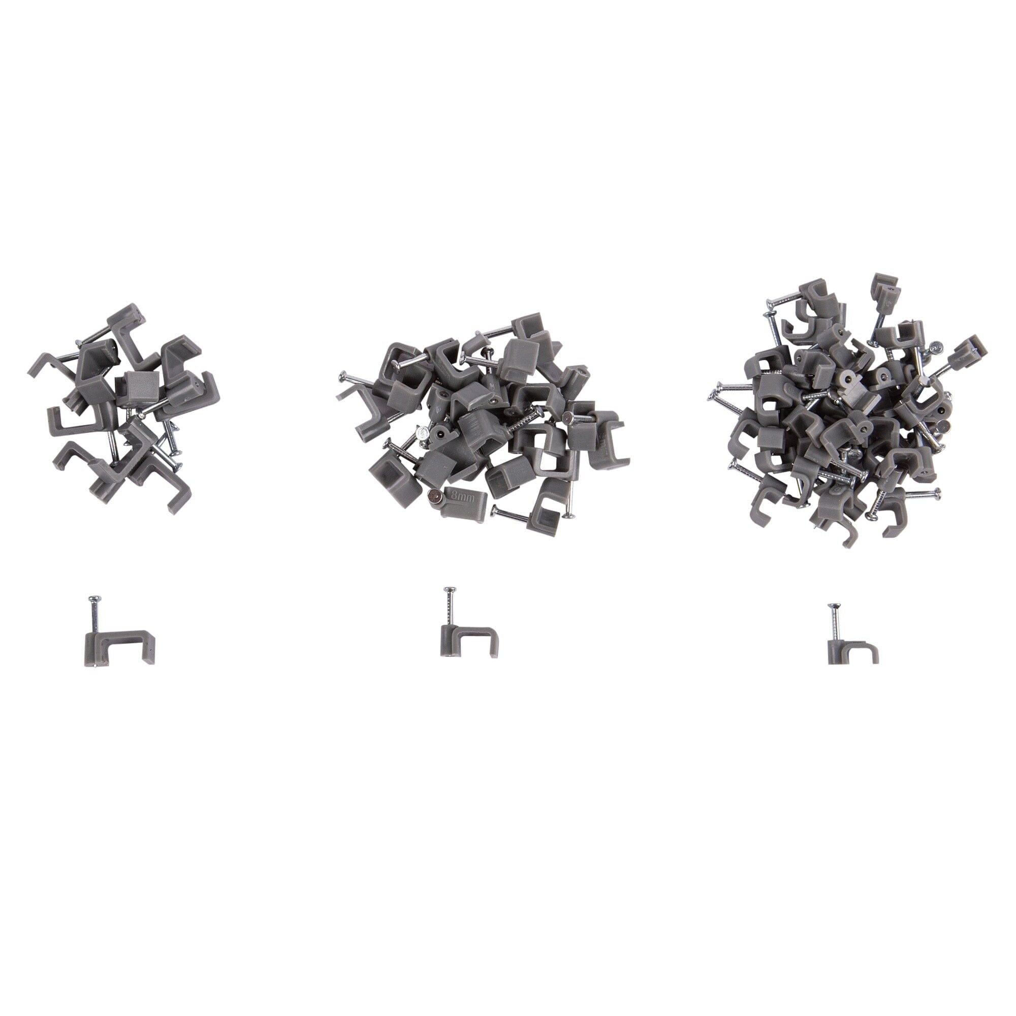 80pc Grey Square Plastic Cable Clips Set - 3 Sizes