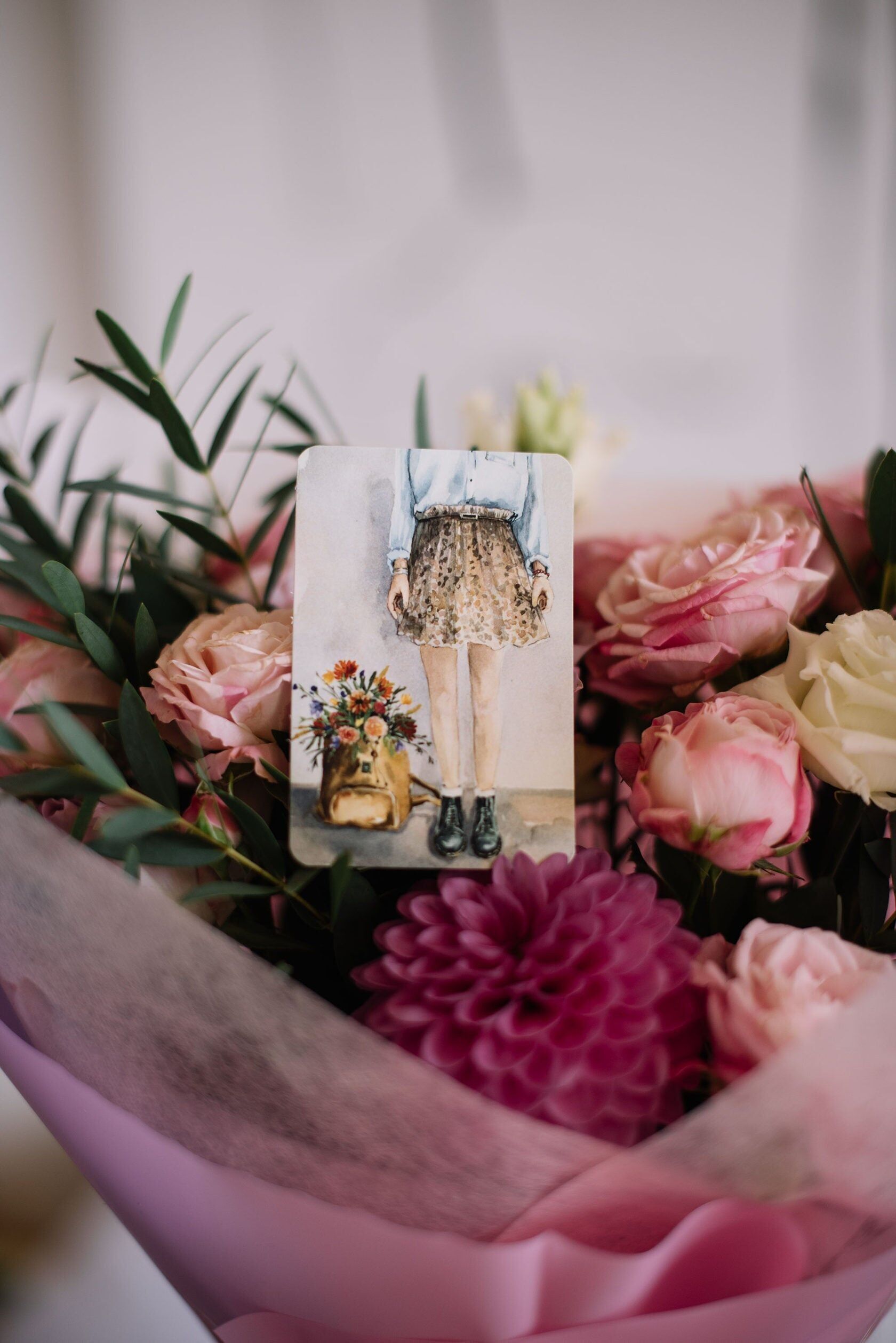 Mini single card 6x9 cm 'Flowers in my bag'