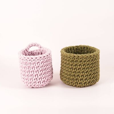 Kit Duo de Paniers au Crochet - Vieux Rose et Avocat