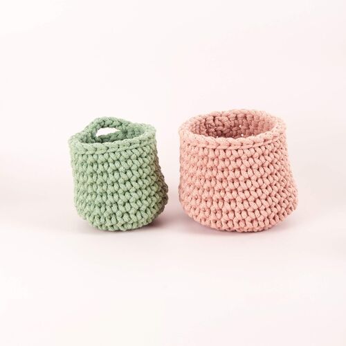 Crochet Basket Duo Kit - Olive and Blush