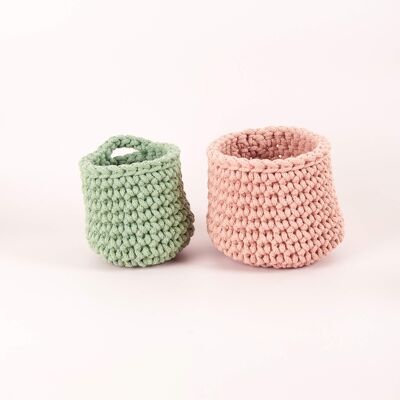 Kit Duo de Paniers au Crochet - Olive et Blush