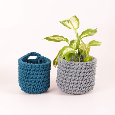 Crochet Basket Duo Kit - Steel and Petrol