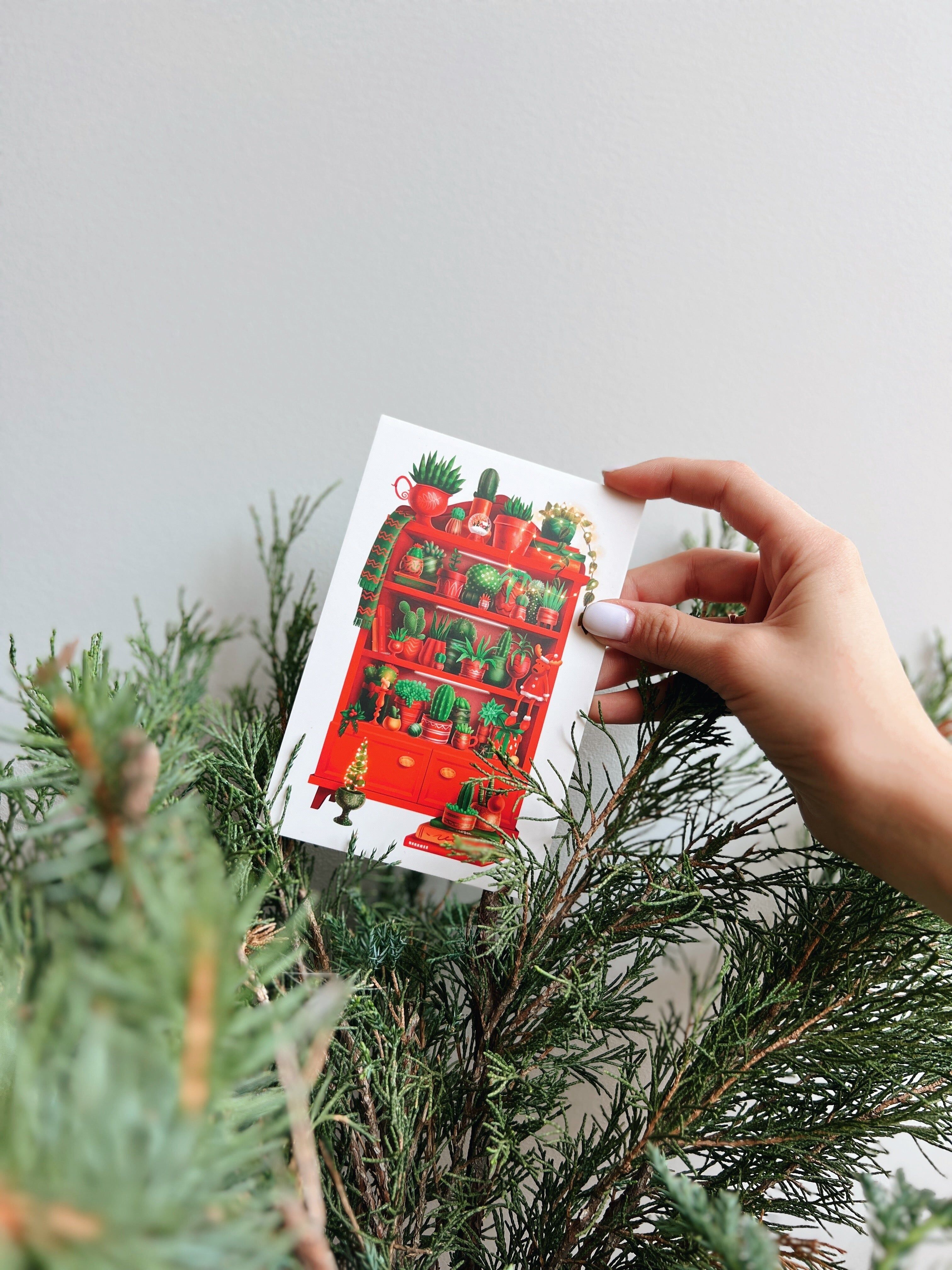 Tarjeta de felicitación 10x15 cm 'Estado de ánimo de cactus navideño'