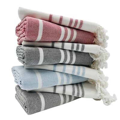 Ensemble de serviettes à rayures Iris, serviette de bain + serviette de toilette