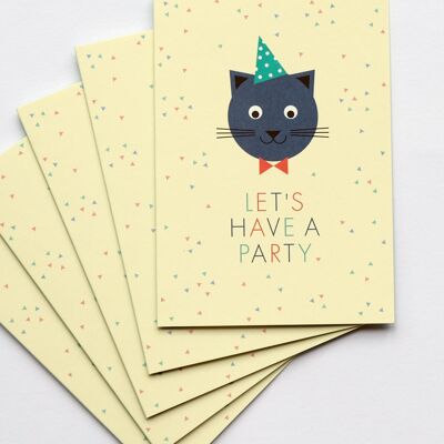 Invitation card set Cat’s Party, with envelope