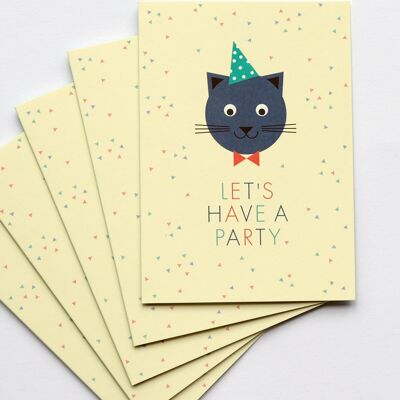 Invitation card set Cat’s Party, with envelope