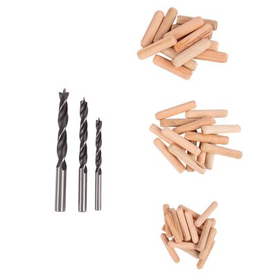 Juego de brocas y tacos de acero al carbono para madera, 47 piezas, 3 tamaños, de Blackspur