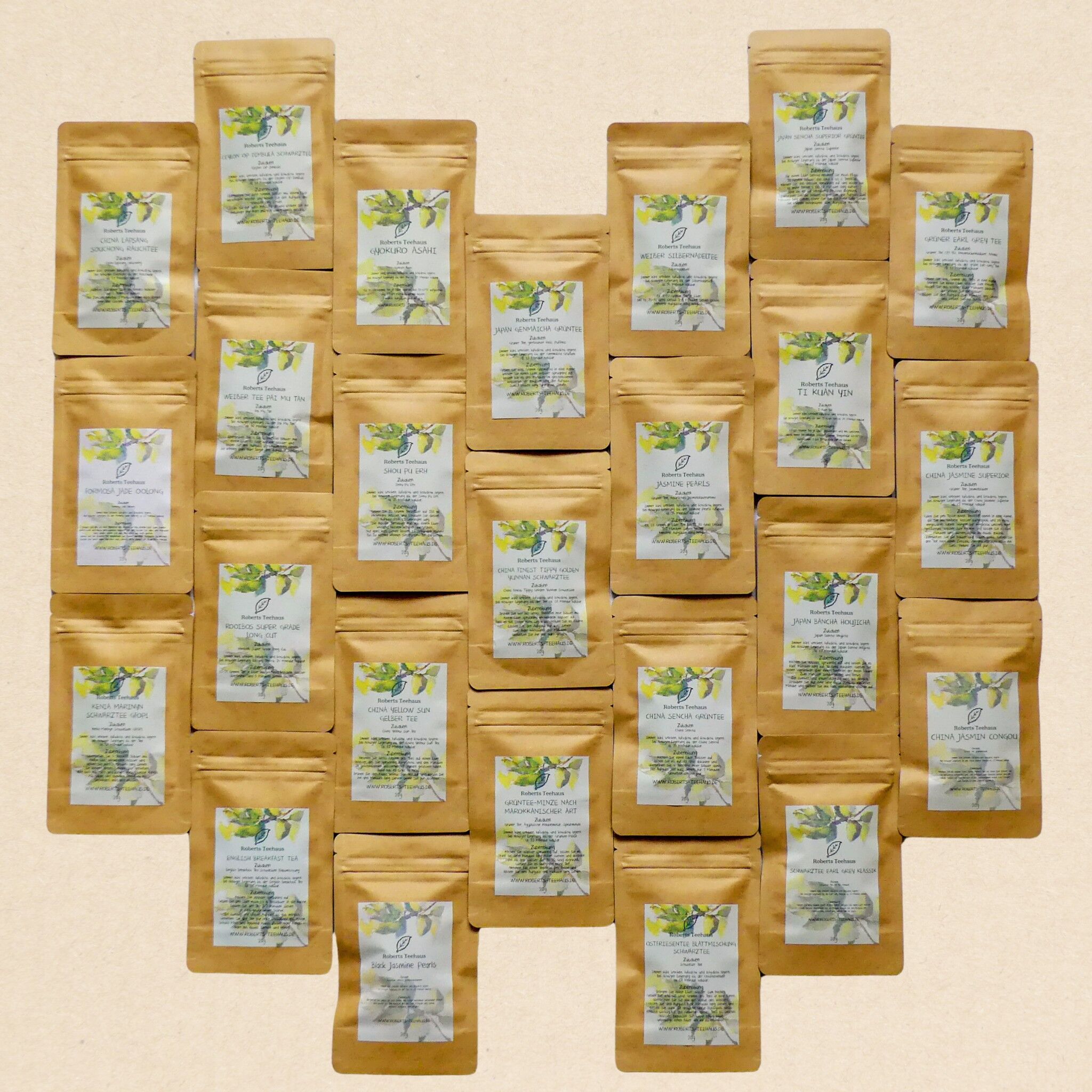 Confezione campione: 20 grammi di ciascuno dei 25 tipi di tè offerti