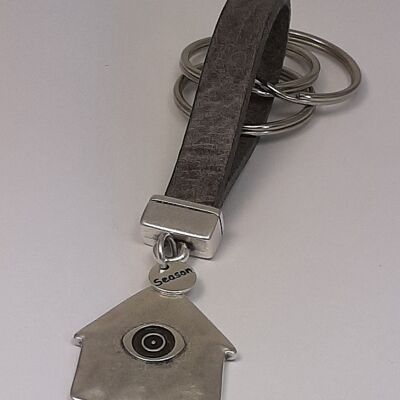 Lucky Home leather key ring grey