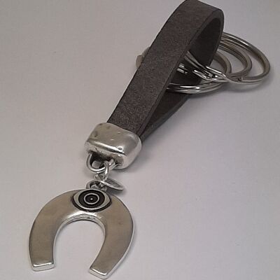 Lucky horseshoe leather keychain gray