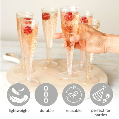 48 Premium Plastic Champagne Flutes with Gold & Silver Glitter, 133ml - Elegant & Reusable Toasting Glasses, Cocktail Prosecco Glasses for Weddings, Birthdays, Christmas, Parties
