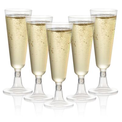 24 Premium Elegant Clear Plastic Champagne Flutes, 150ml - Reusable Toasting Glasses, Cocktail Prosecco Glasses for Weddings, Birthdays, Christmas, BBQ & Garden Parties