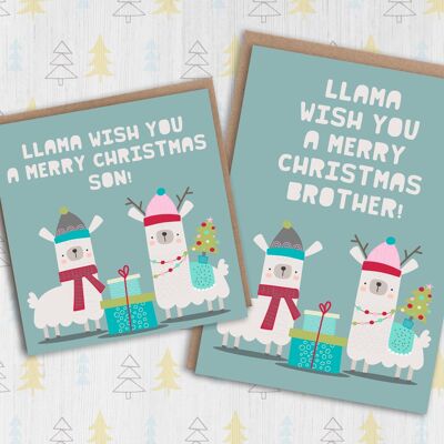Child's Christmas card: Llama wish you a Merry Christmas
