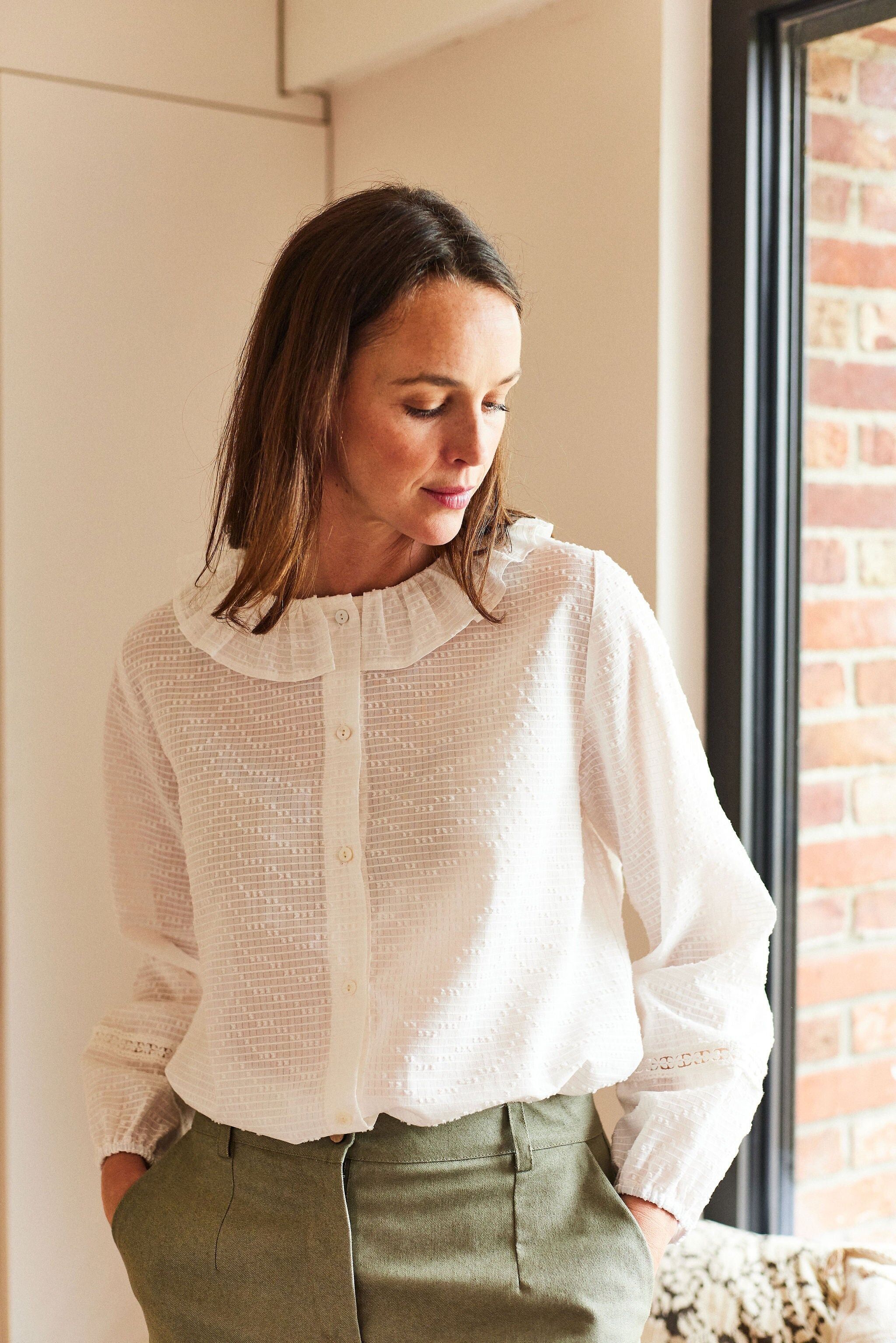 Camicetta da donna Anette ##2749 Dobby Bianca