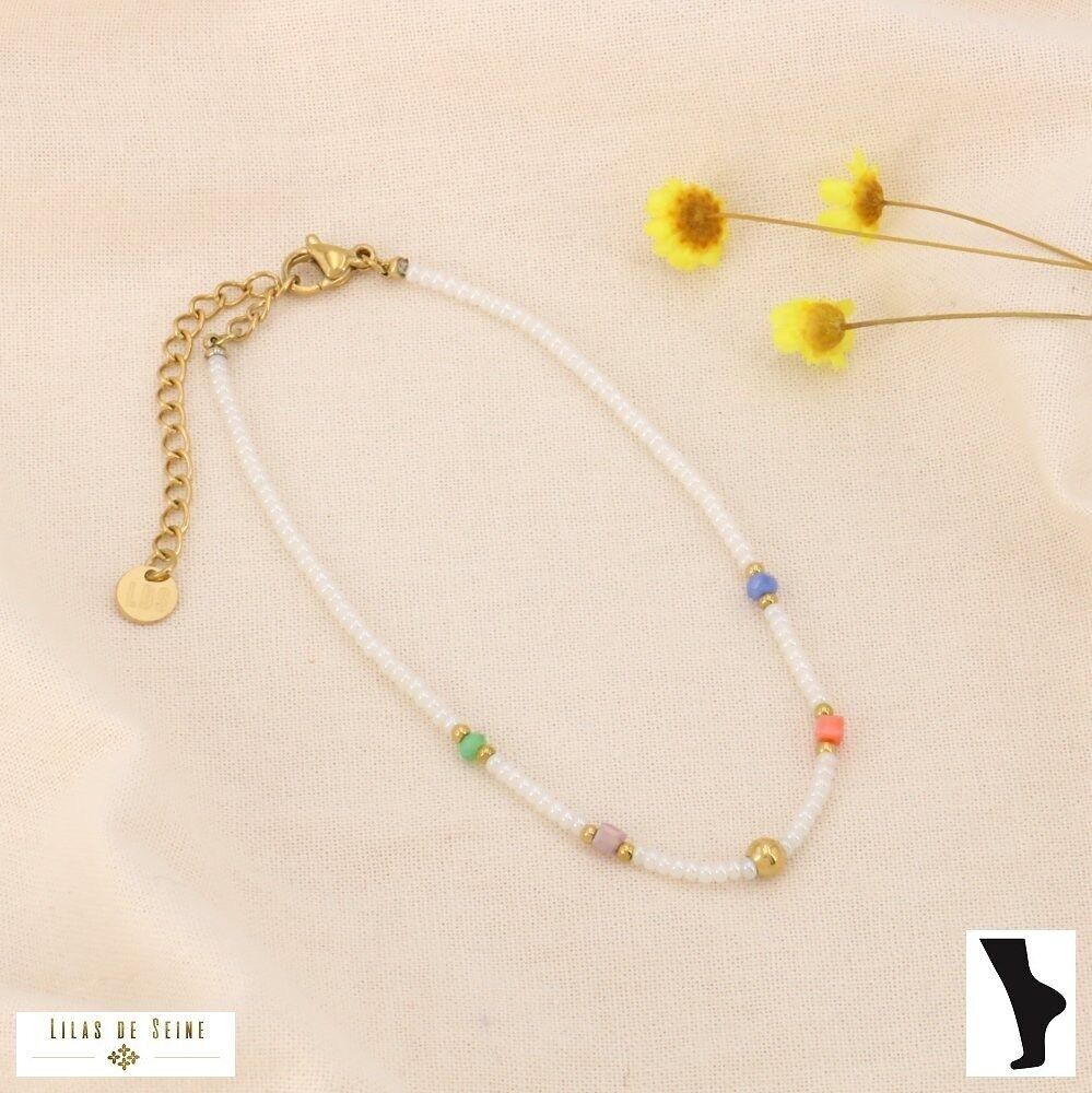 Steel ankle chain with crystal seed beads 0224037