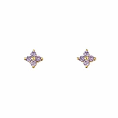 Clous d'oreilles en forme de fleur en cristal d'améthyste