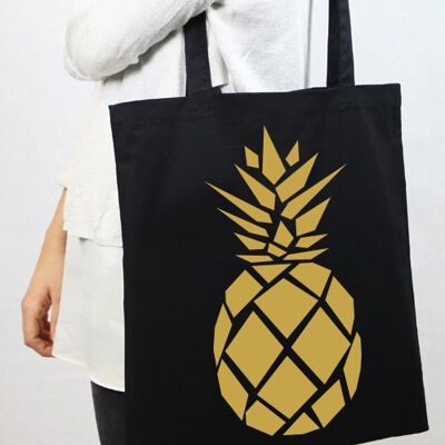 Black Tote Bag Golden Pineapple