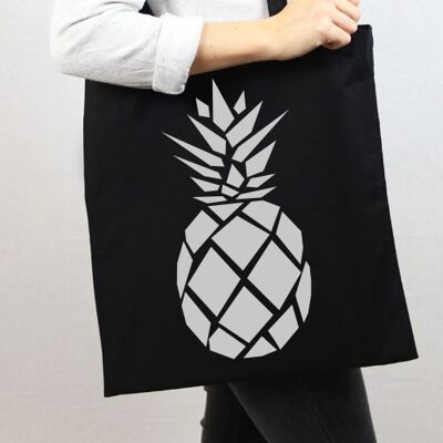 Black Tote Bag Silver Pineapple