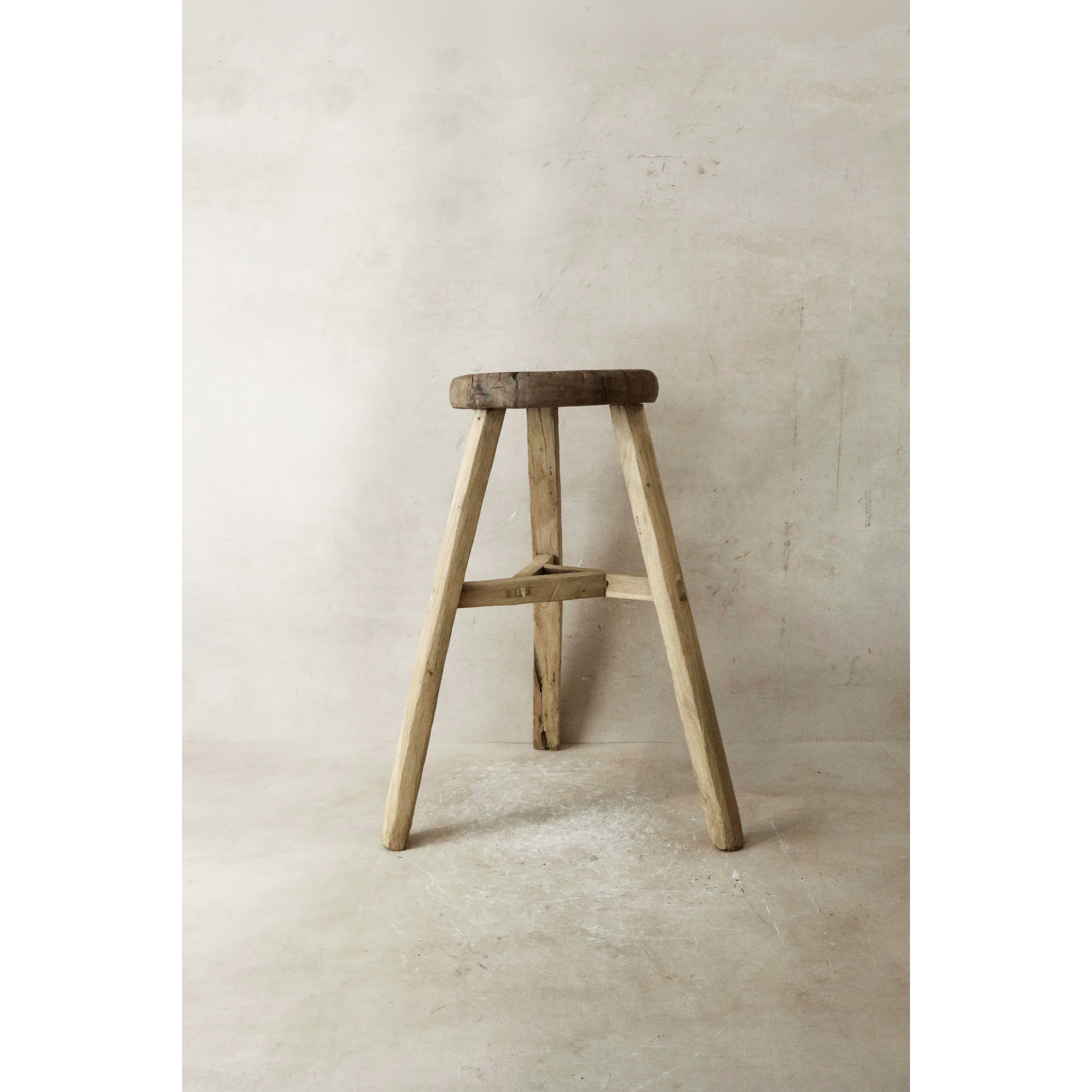 Tabouret rustique vintage en bois d'orme - Rond - N° 26