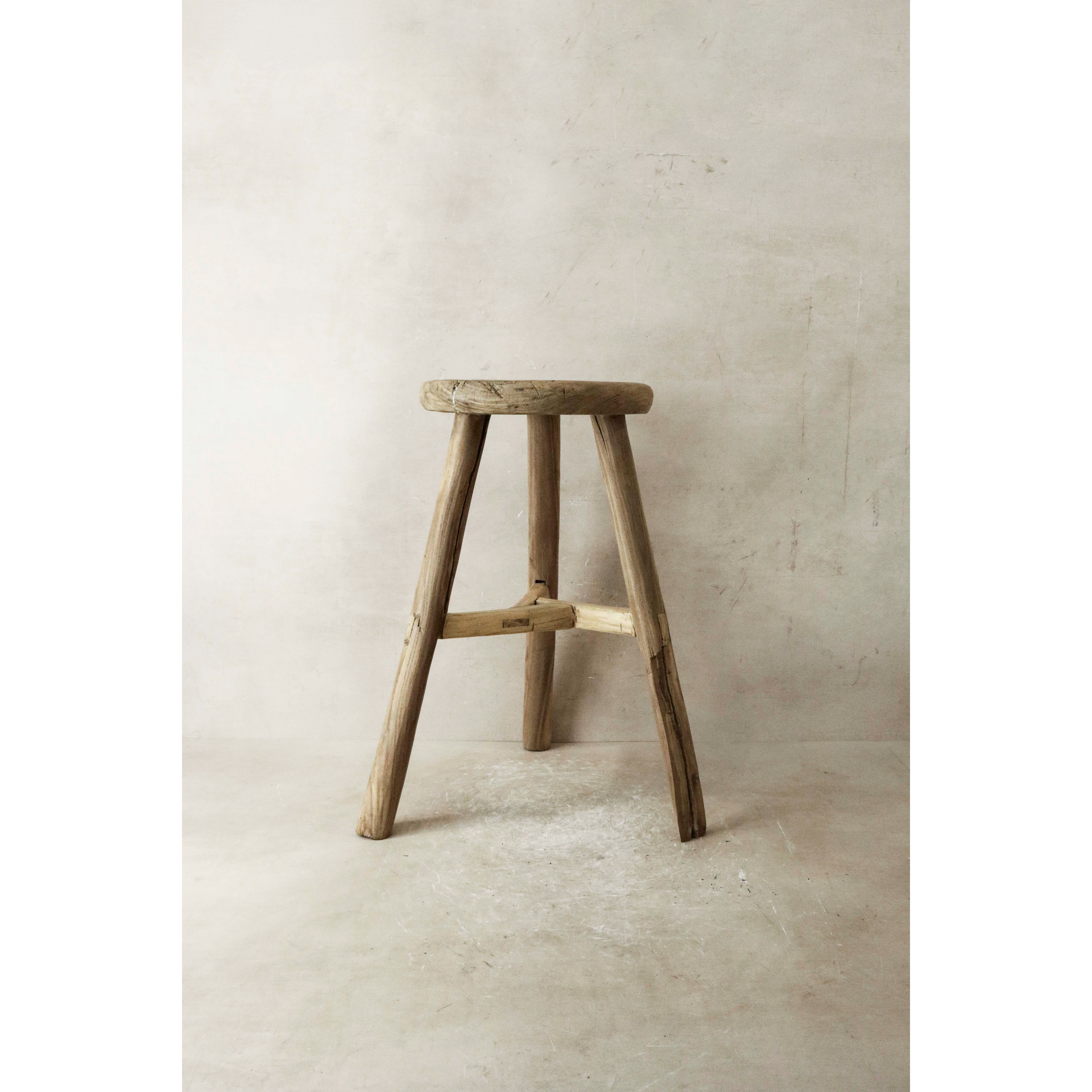 Tabouret rustique vintage en bois d'orme - Rond - N° 27