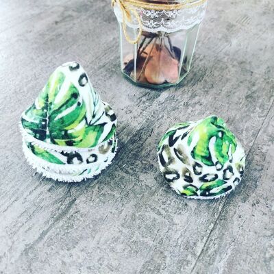 Lot de 4 pare pipi en double gaze monstera vert et blanc