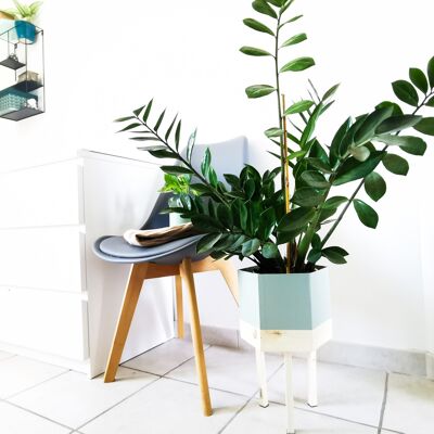 GEO plant pot on feet - Almond green / bleached light oak