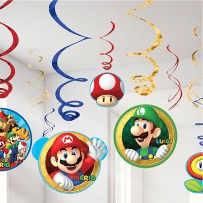 12 spirali decorative in carta Super Mario Party