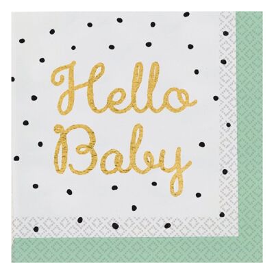 16 Serviettes Papier Hello Baby 33 x 33 Cm