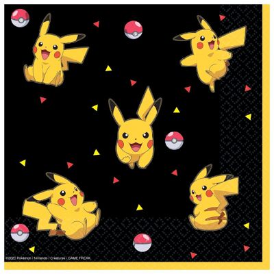 16 Servilletas Pokémon Negras 33 x 33 Cm