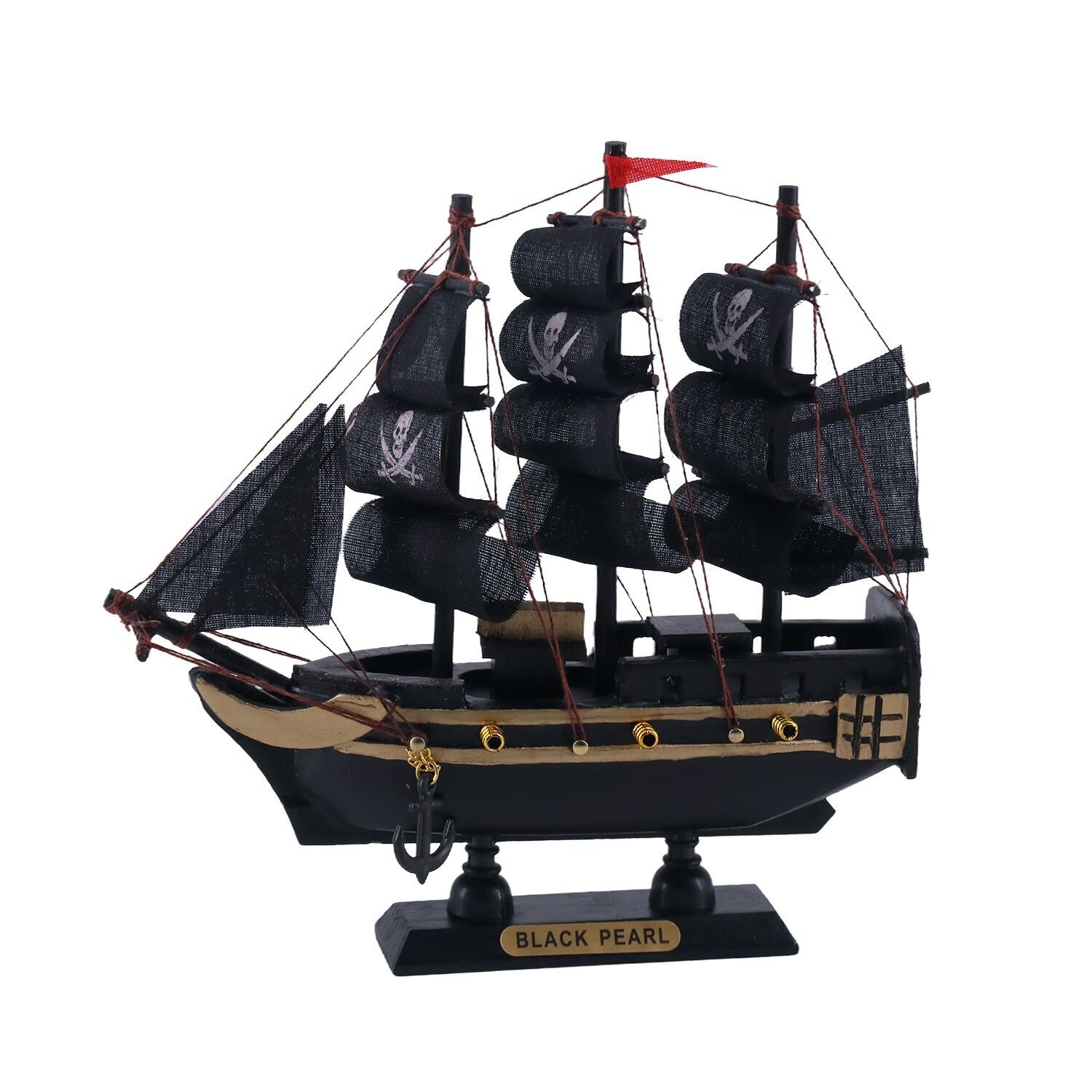 Schwarzes Piratenschiffmodell aus Holz BLACK PEARL 16cm