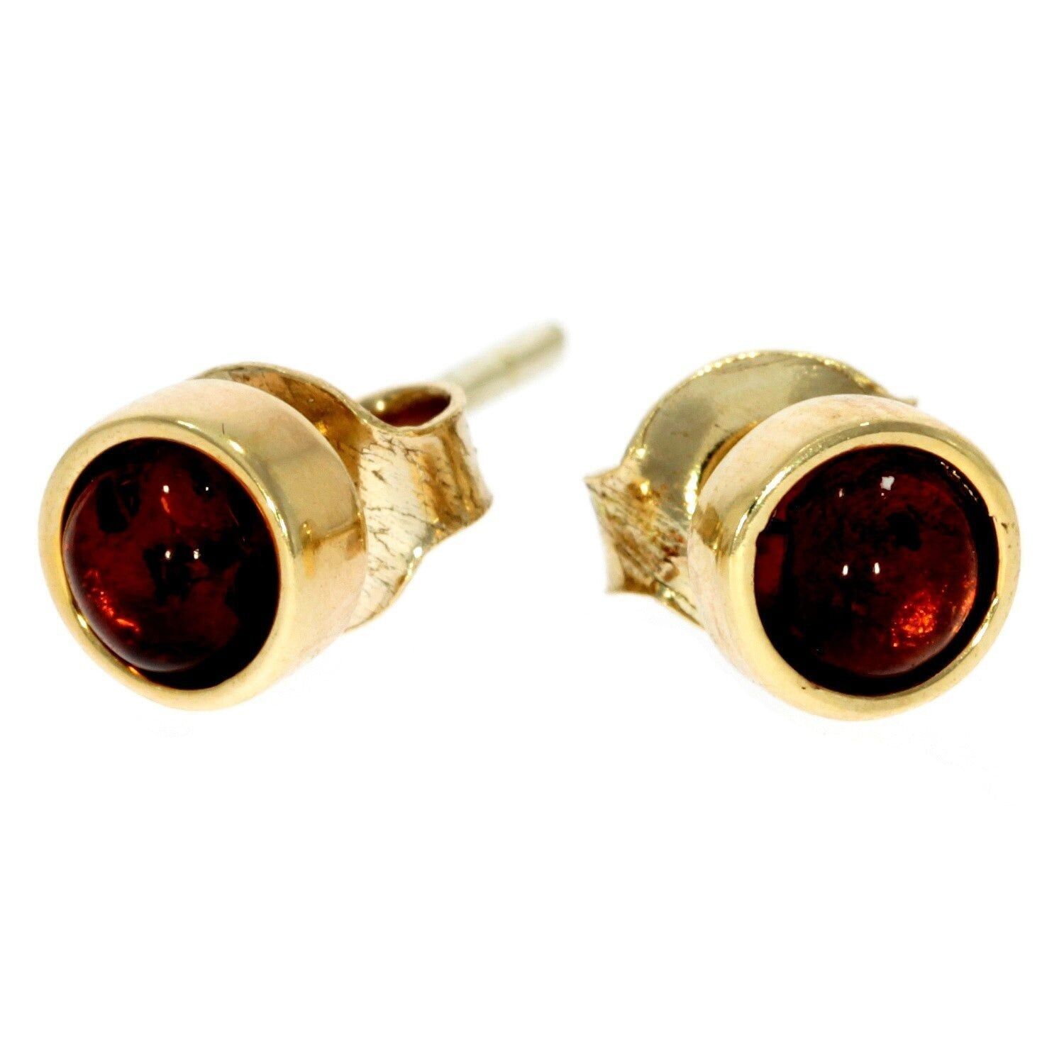 Orecchini rotondi classici piccoli in vera ambra baltica e oro 9 carati - GE004