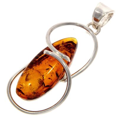 Ciondolo esclusivo e unico in argento sterling 925 e ambra baltica color cognac autentica - PD2026