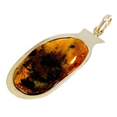Pendentif unique exclusif en argent sterling 925 et ambre de la Baltique citron véritable - PD1902