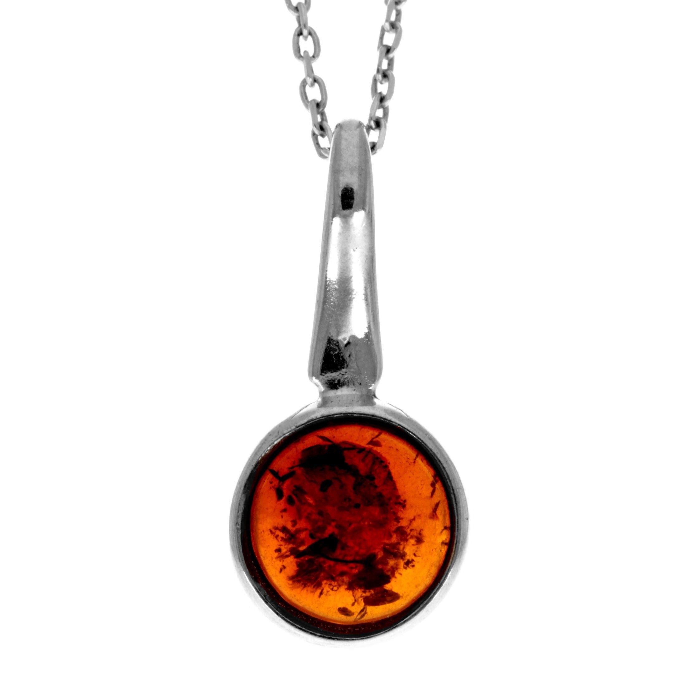 925 Sterling Silber & echter baltischer Bernstein Klassischer runder Anhänger - K246