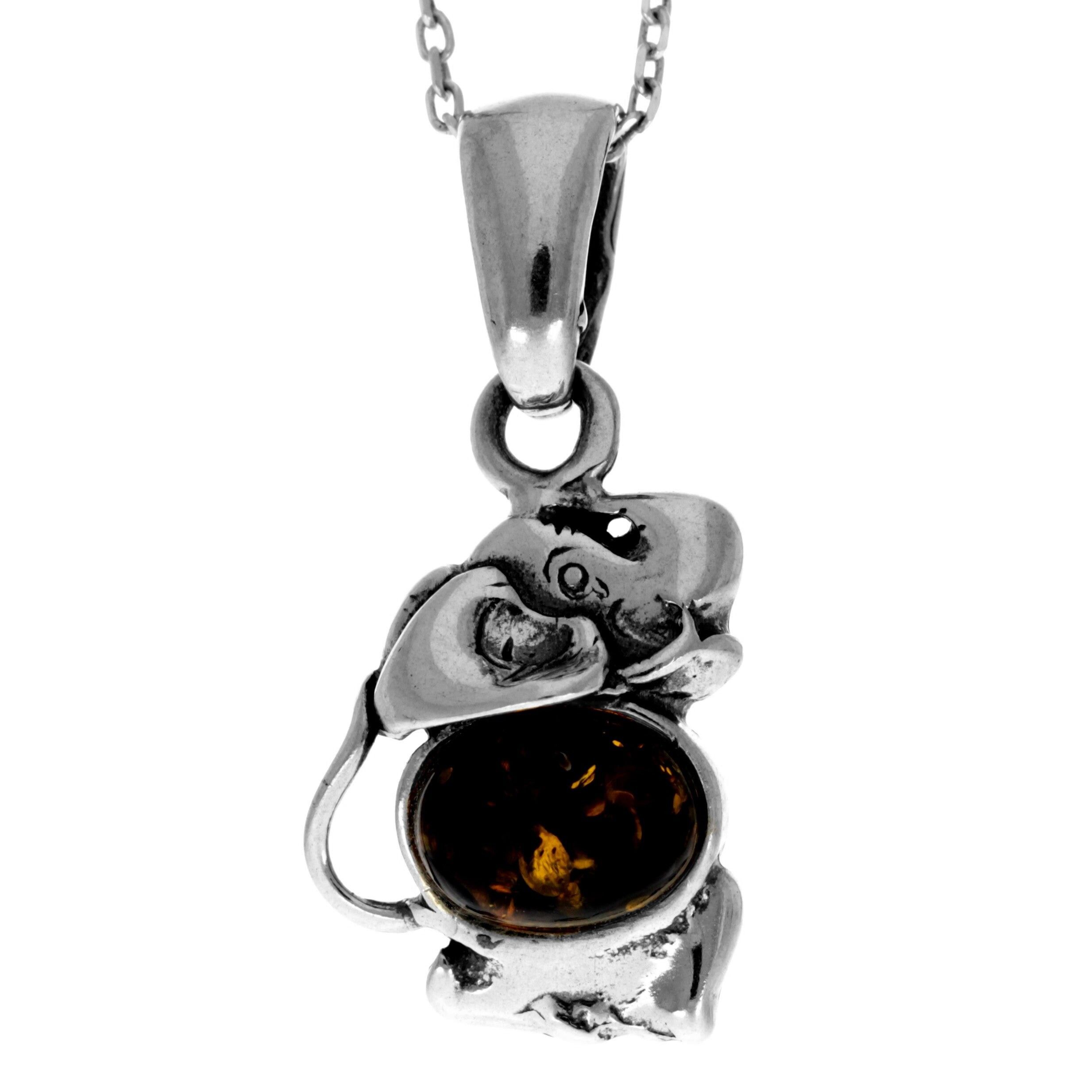 925 Sterling Silber & echter baltischer Bernstein Klassischer Elefantenanhänger - K330