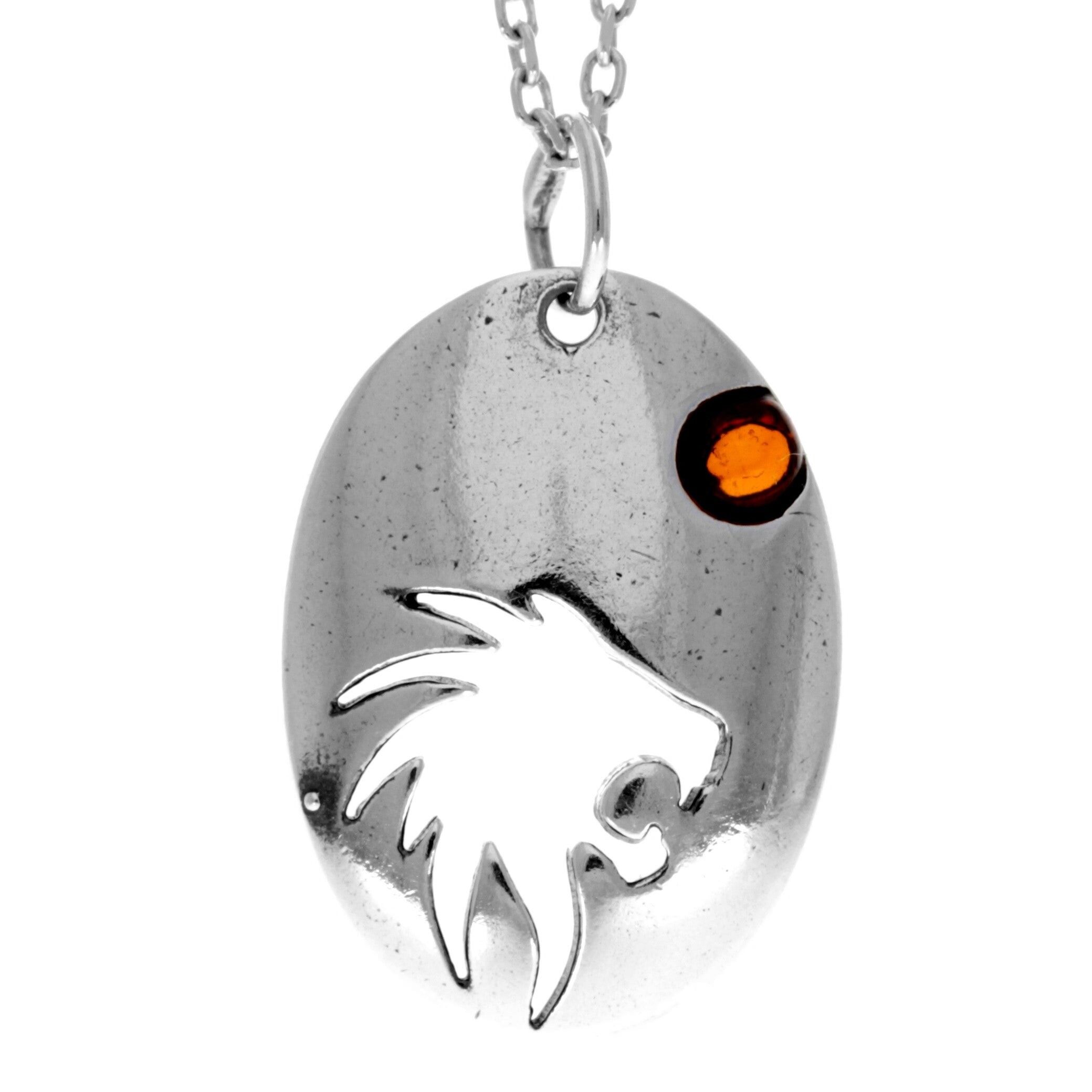 925 Sterling Silber & echter baltischer Bernstein Klassischer Sternzeichen Löwe Anhänger - 748