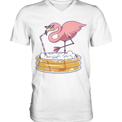 Flamingo Pool - Mens V-Neck Shirt - White -