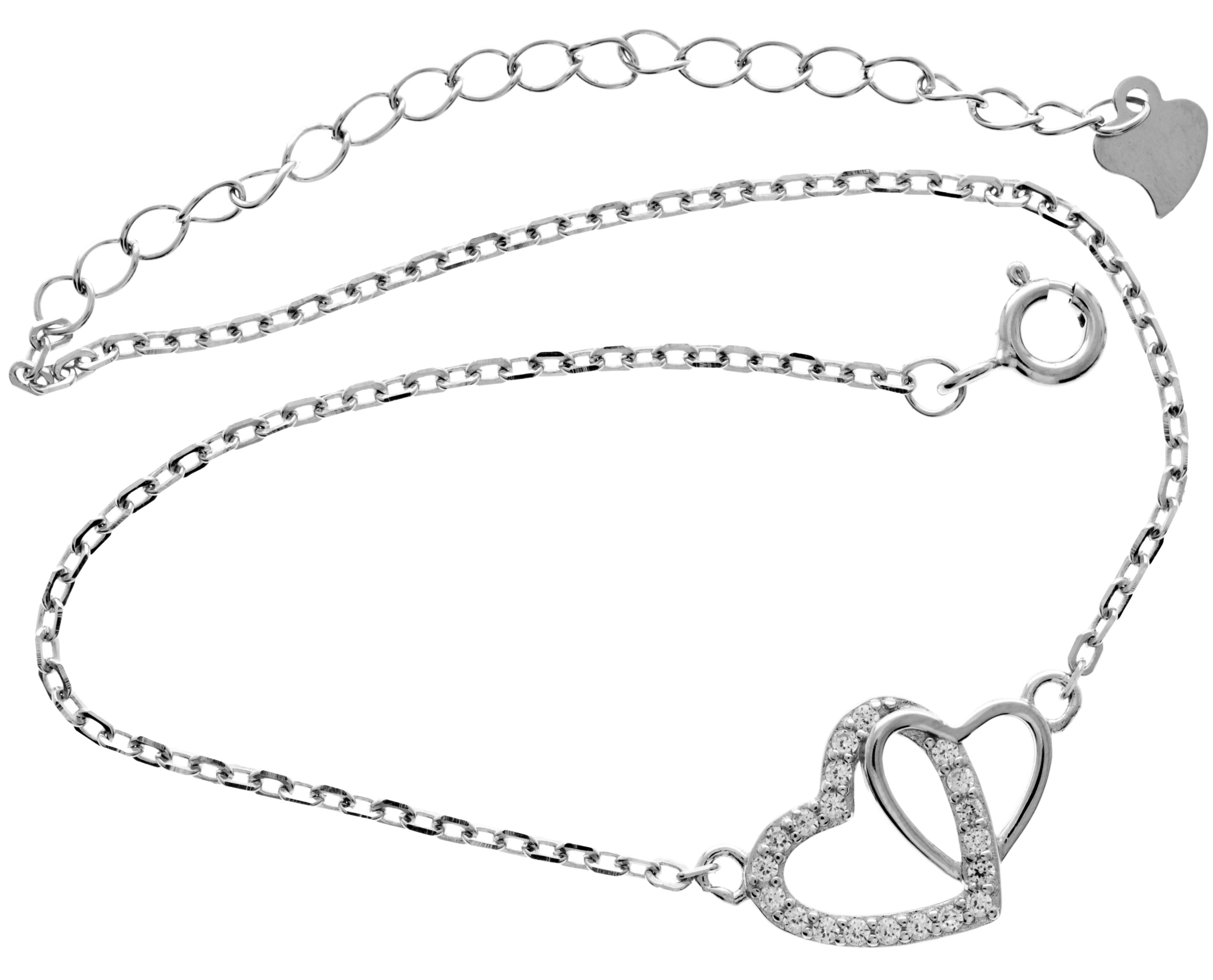 925 Sterling Silber rhodiniertes Doppelherz-Armband mit Zirkonia - CH-1043-B