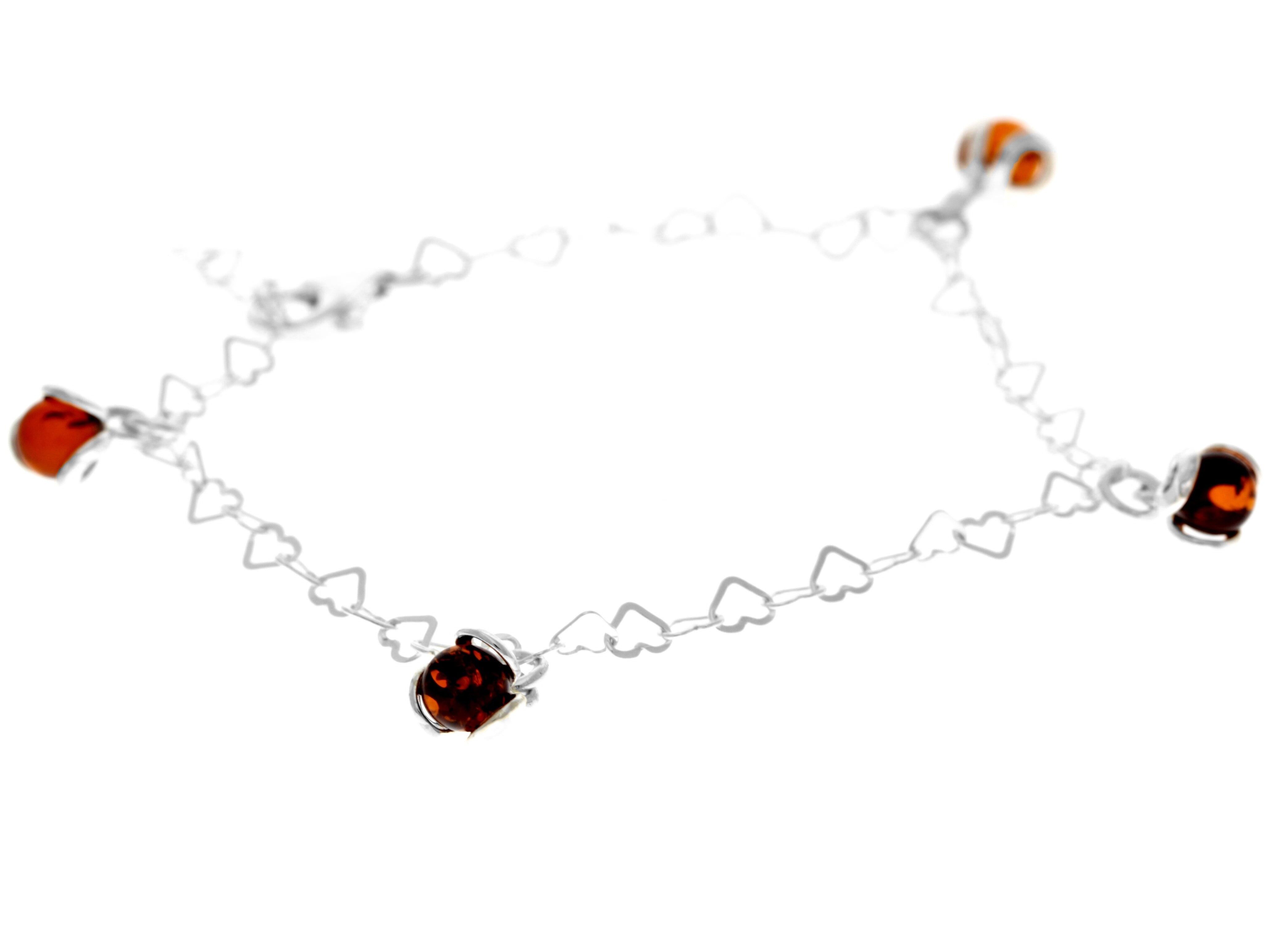 925 Sterling Silber & echter baltischer Bernstein Modernes verstellbares bis zu 20 cm großes Herzarmband - 5966B