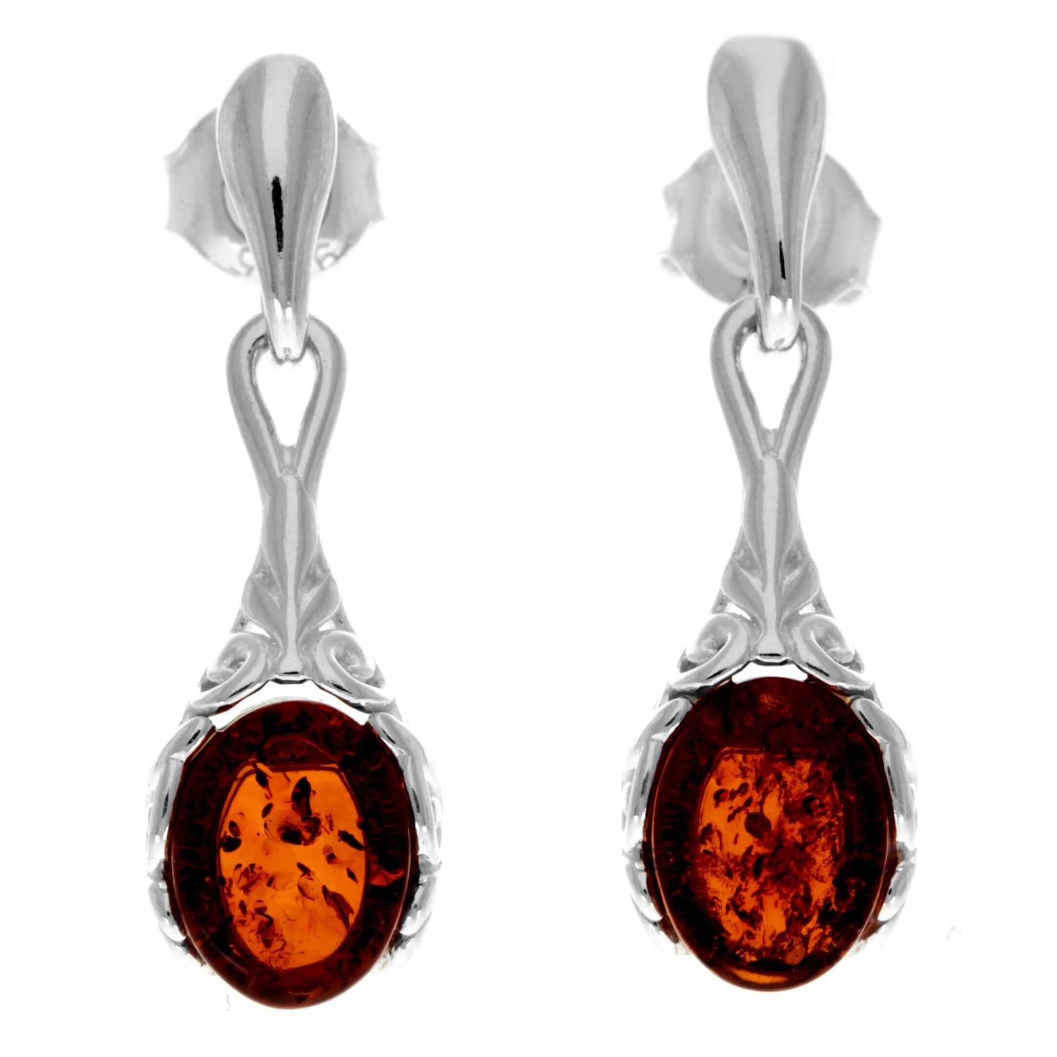Keltische Tropfenohrringe aus 925er Sterlingsilber und echtem baltischen Bernstein – GL1014
