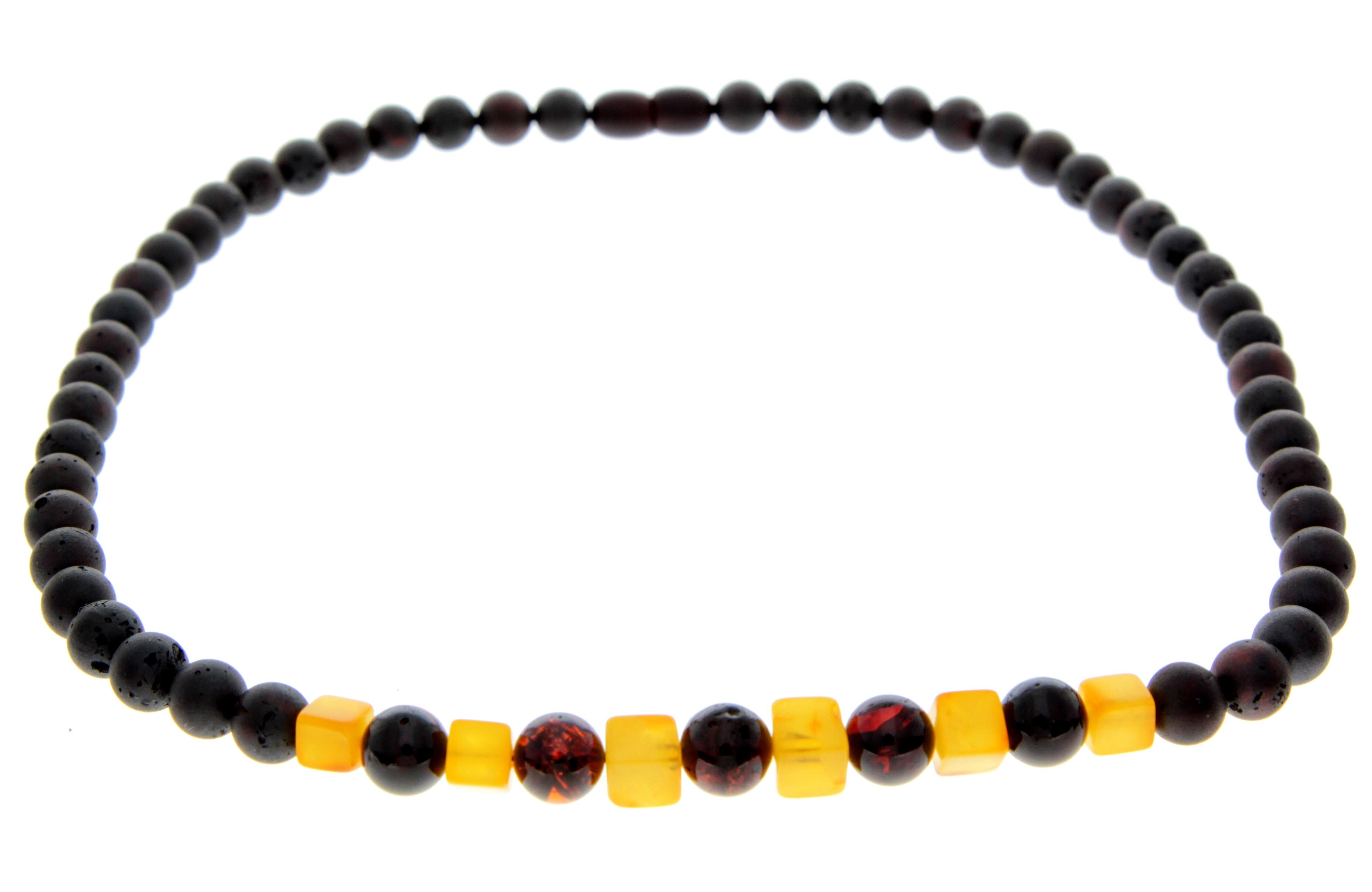 Collana con perline rotonde in ambra baltica autentica per uomo / unisex.Codice MB025N