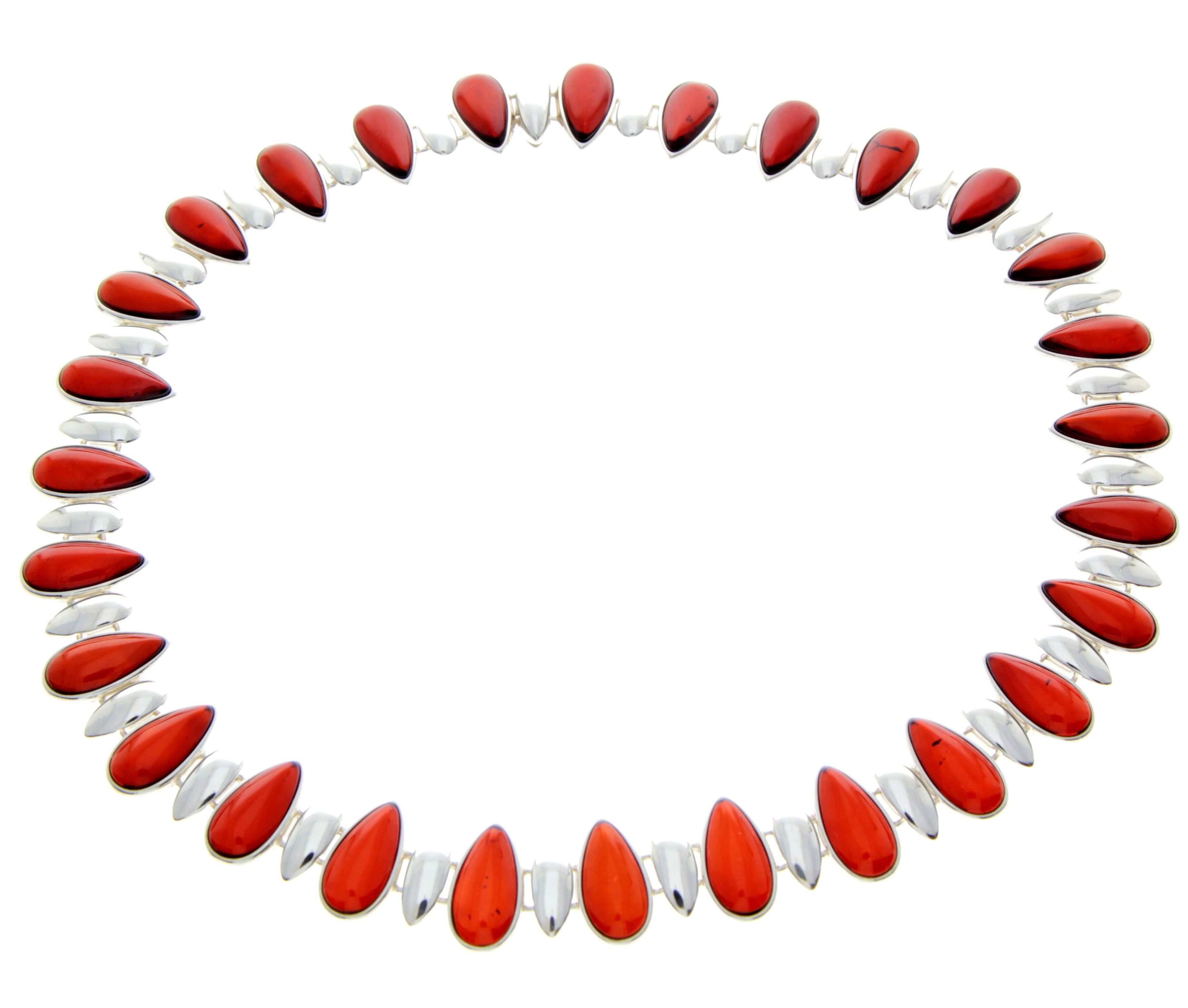 Collana moderna esclusiva in argento sterling 925 e ambra baltica autentica con pietre multiple - AA900