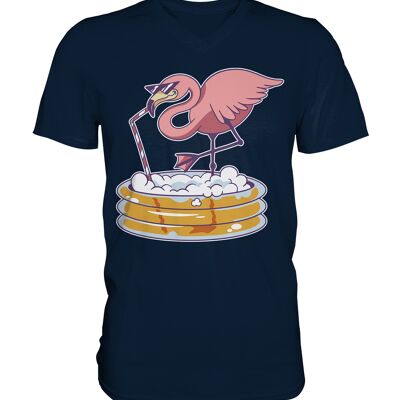 Flamingo Pool - Mens V-Neck Shirt - Navy -