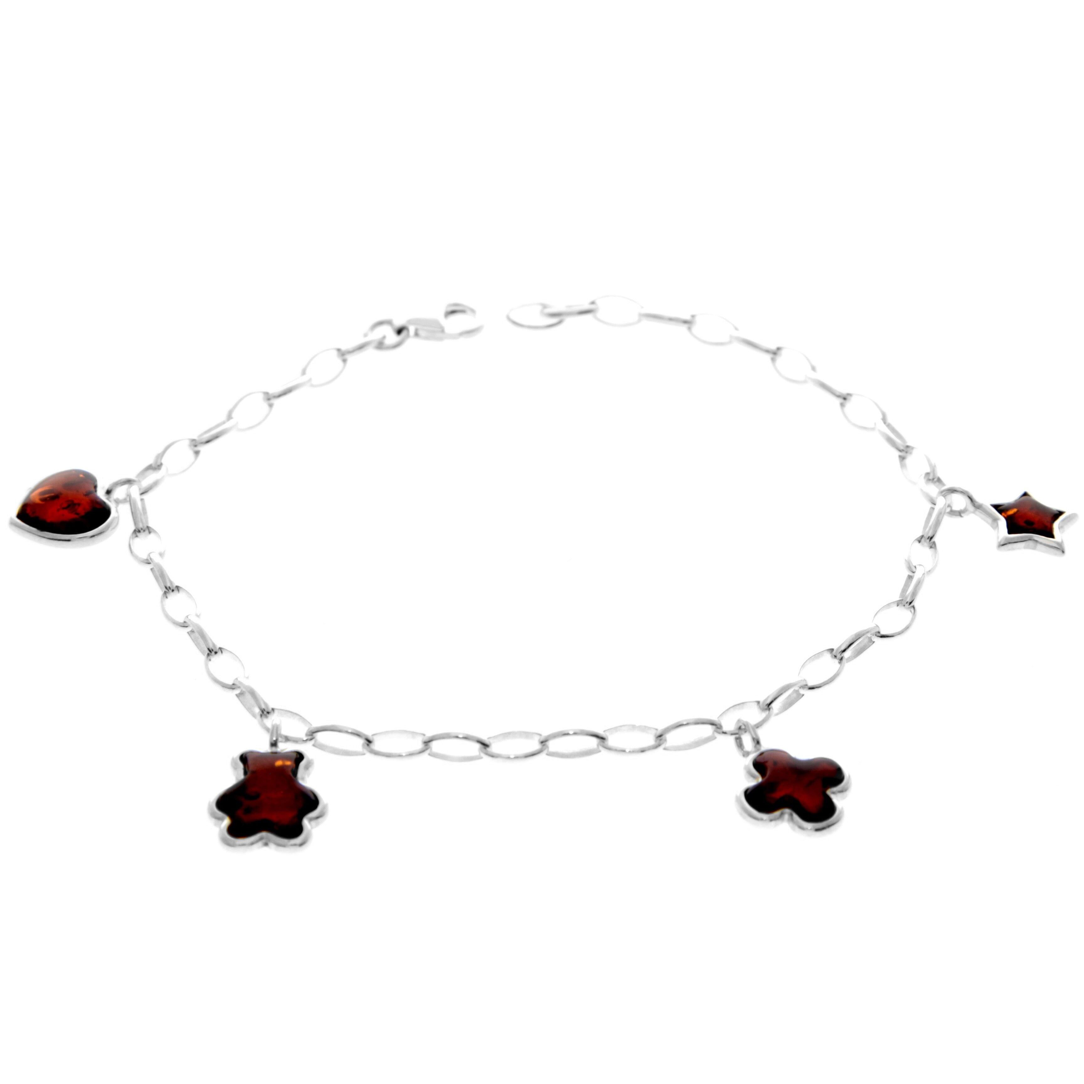 Bracciale a maglie con ciondoli in argento sterling 925 e ambra baltica autentica - AA506