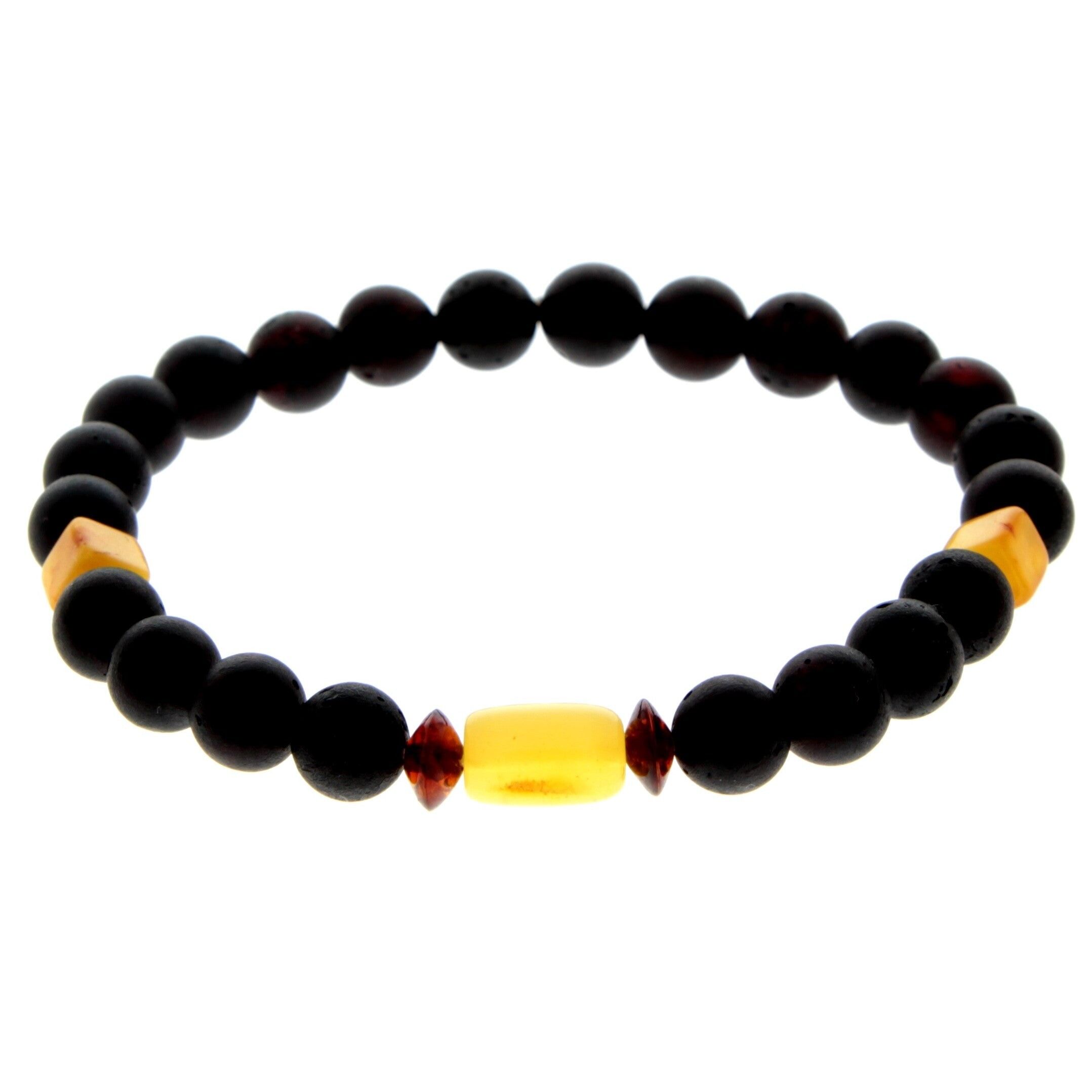 Bracciale regolabile con perline in vera ambra baltica per uomo - MB024LM