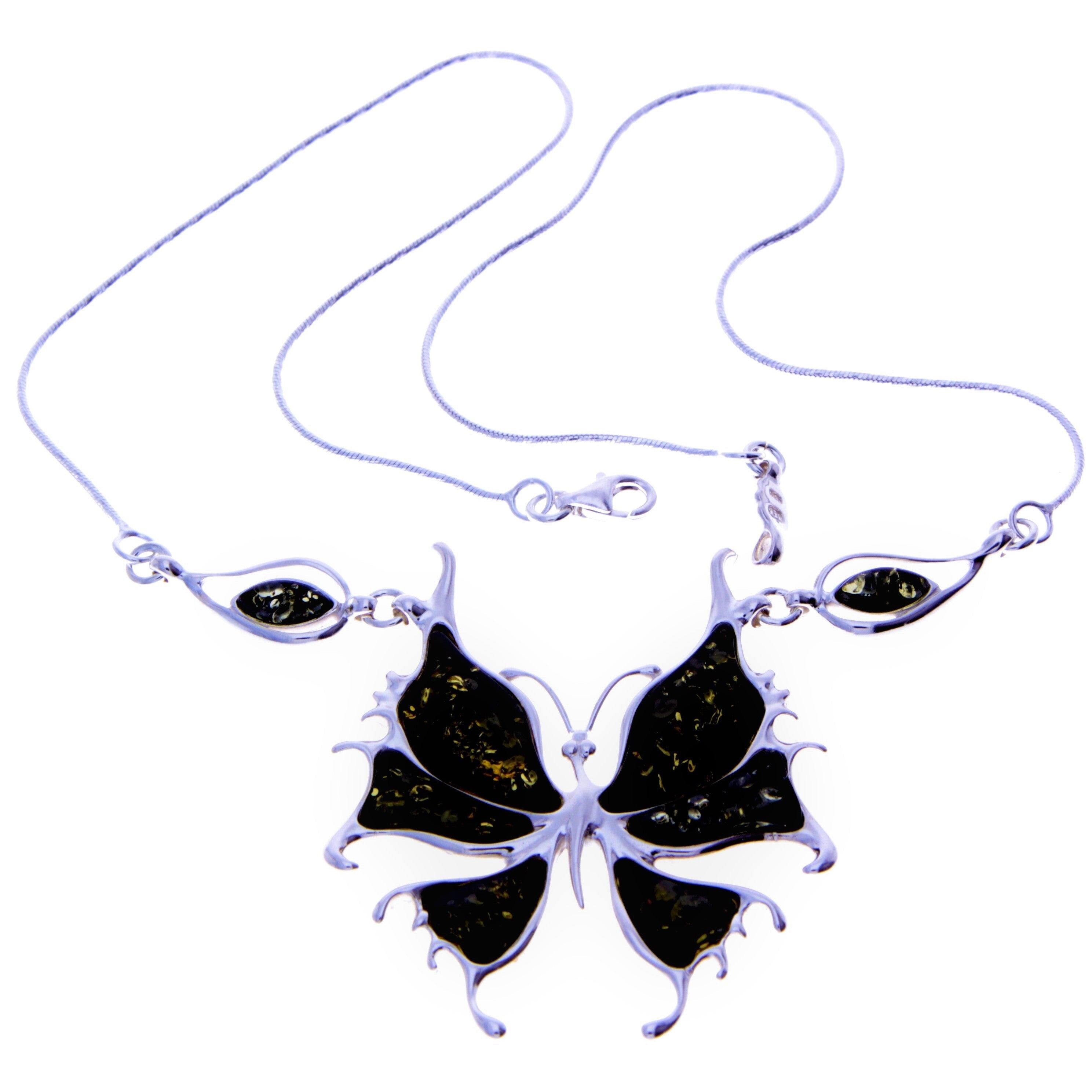 Collana esclusiva con libellula massiccia in argento sterling 925 e ambra baltica autentica con pietre multiple - AD902