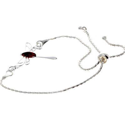 925 Sterling Silver & Baltic Amber Modern Dragonfly Adjustable Bracelet - AXB1