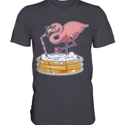 Flamingo Pool - Mens V-Neck Shirt - Charcoal -